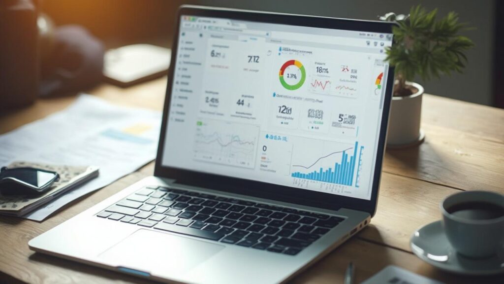 Ordinateur portable affichant des graphiques et statistiques détaillées