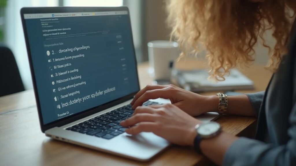 Gros plan sur les mains d'une femme travaillant sur un ordinateur portable.