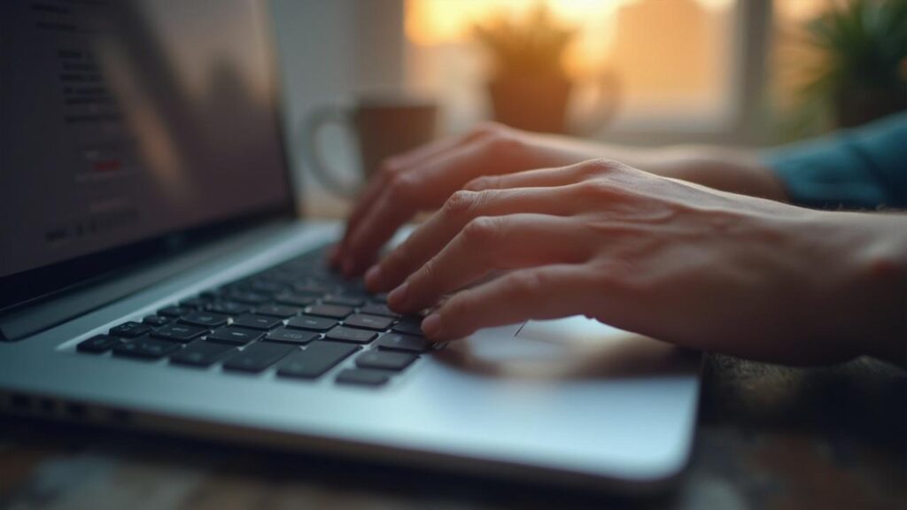 Gros plan des mains d'une personne tapant sur un clavier d'ordinateur portable
